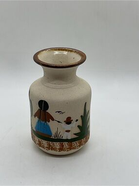 Mexican Tonala Hand-Painted Ceramic Vase with Mother and Child